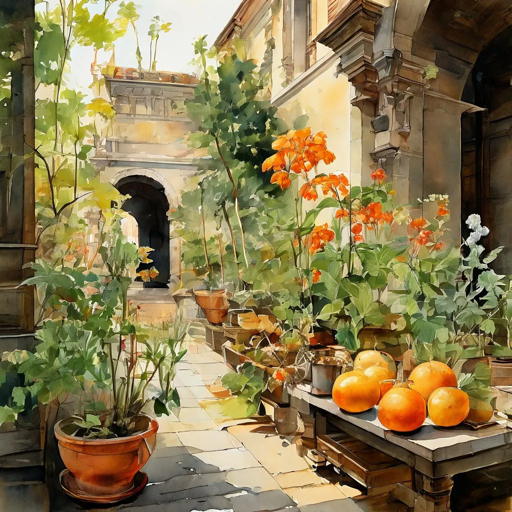 Una representación artística del propuesto Hortus Medicus, un vibrante jardín medicinal, dentro del patio histórico del Museo Allard Pierson.