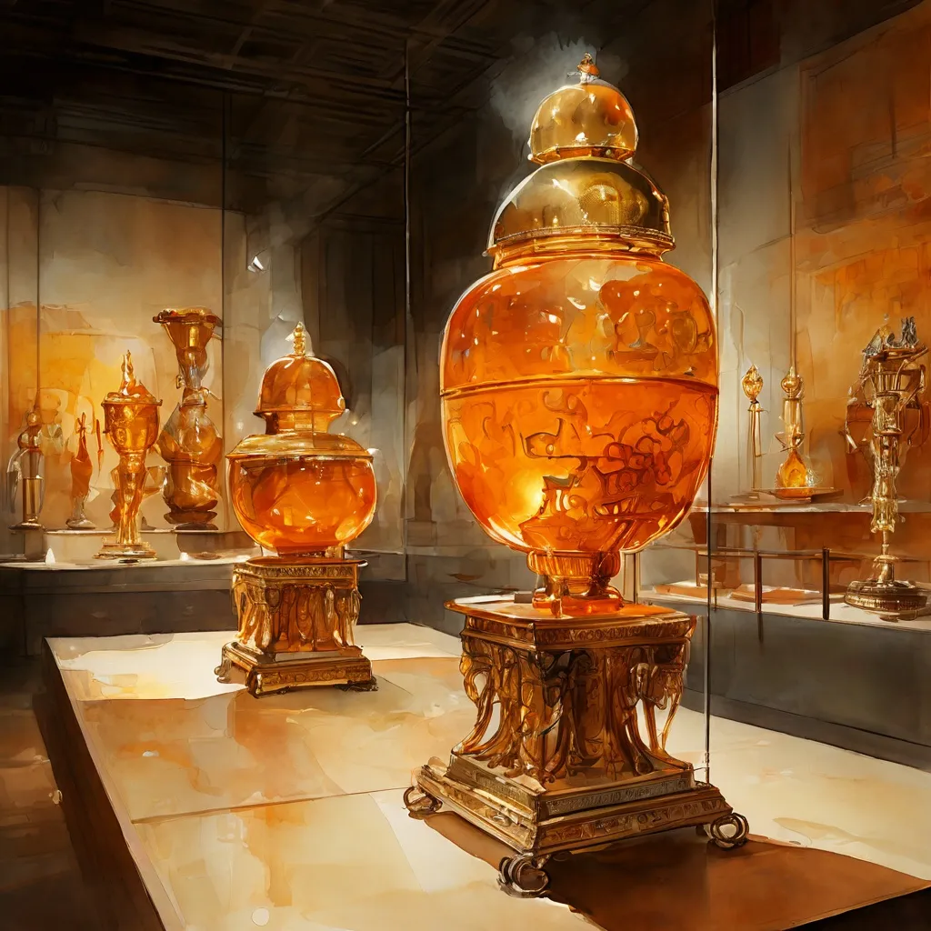 A collection of ancient gold artifacts, including intricate jewelry and decorative items, displayed with museum lighting, representing the historical objects being returned by the Allard Pierson Museum.
