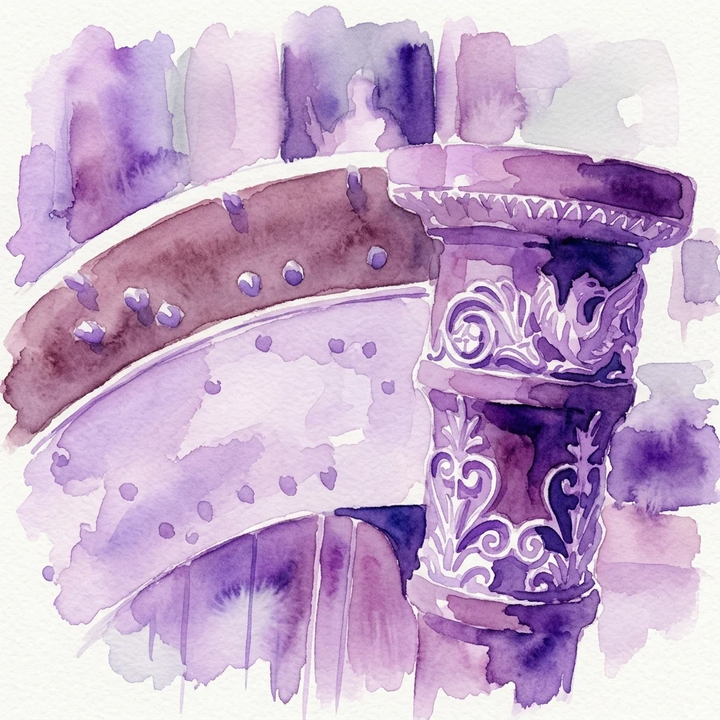 Ilustración en acuarela de un ornamentado arpa barroca con intrincadas tallas y madera envejecida, sobre un fondo de museo con iluminación suave.