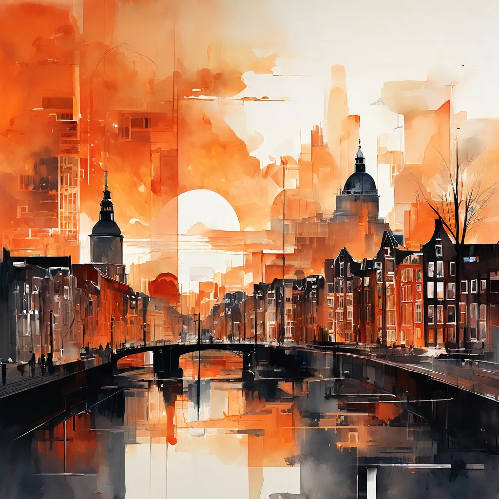 Conceptual architectural visualization showing urban resilience strategies in Amsterdam, with a focus on community involvement and crisis preparedness.