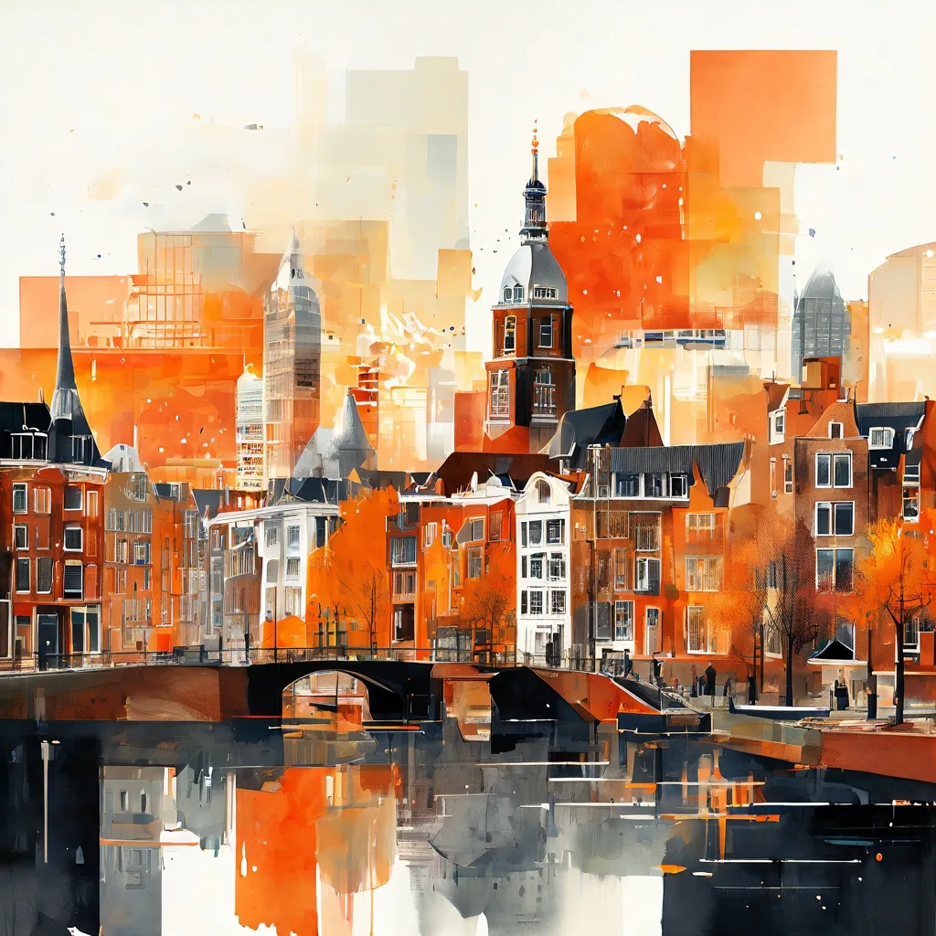 A dynamic collage of architectural concepts and political party visions for Amsterdam, symbolizing a comprehensive review of future urban development strategies.