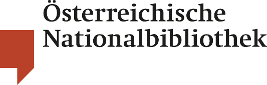 El logotipo de marca denominativa de la Österreichische Nationalbibliothek que presenta el texto 'Österreichische Nationalbibliothek' en gris sobre un fondo negro con una forma geométrica roja a la izquierda
