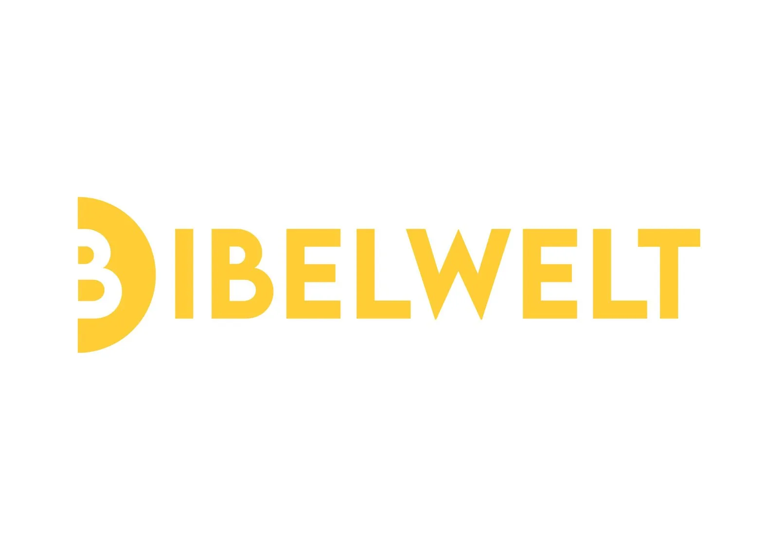 Yellow wordmark reading BIBELWELT with a stylized B logo mark on a white background