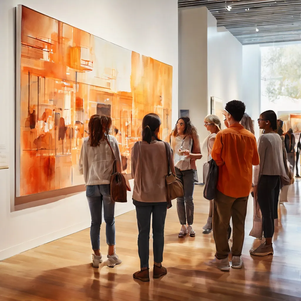 Una representación abstracta de datos de opinión pública, con sutiles elementos arquitectónicos de museos al fondo, simbolizando el valor social de instituciones como el Museo Bíblico.