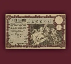 un billete antiguo con intrincados grabados y texto sobre un fondo granate