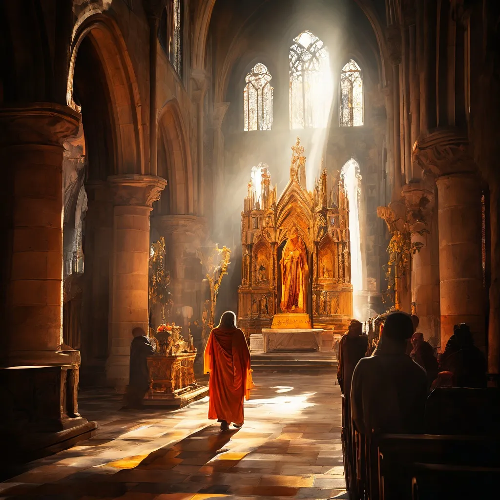 A sacred religious figure being moved within the stone interiors of the Catedral de Málaga.
