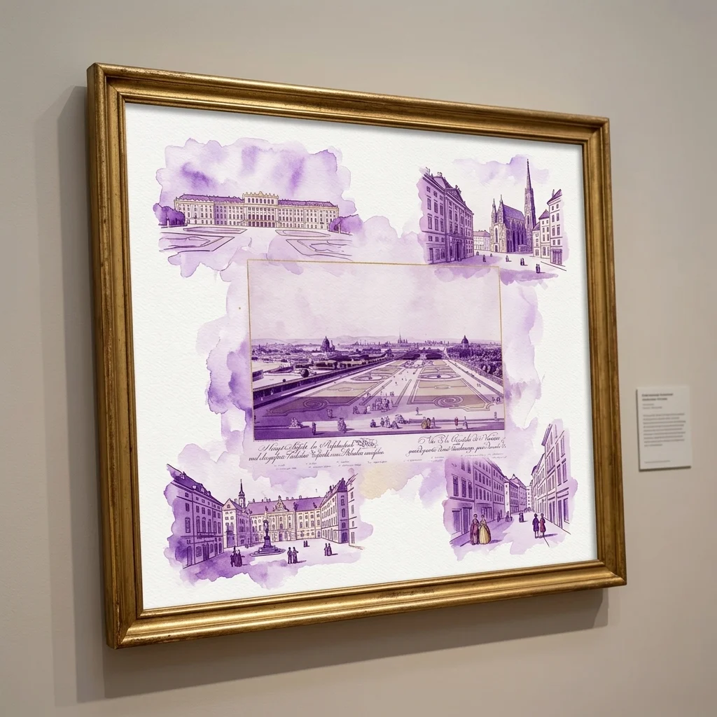 Grafika wystawy Piękne Widoki. Wiedeńskie Obrazy Wydawnictwa Artaria w Clock Museum