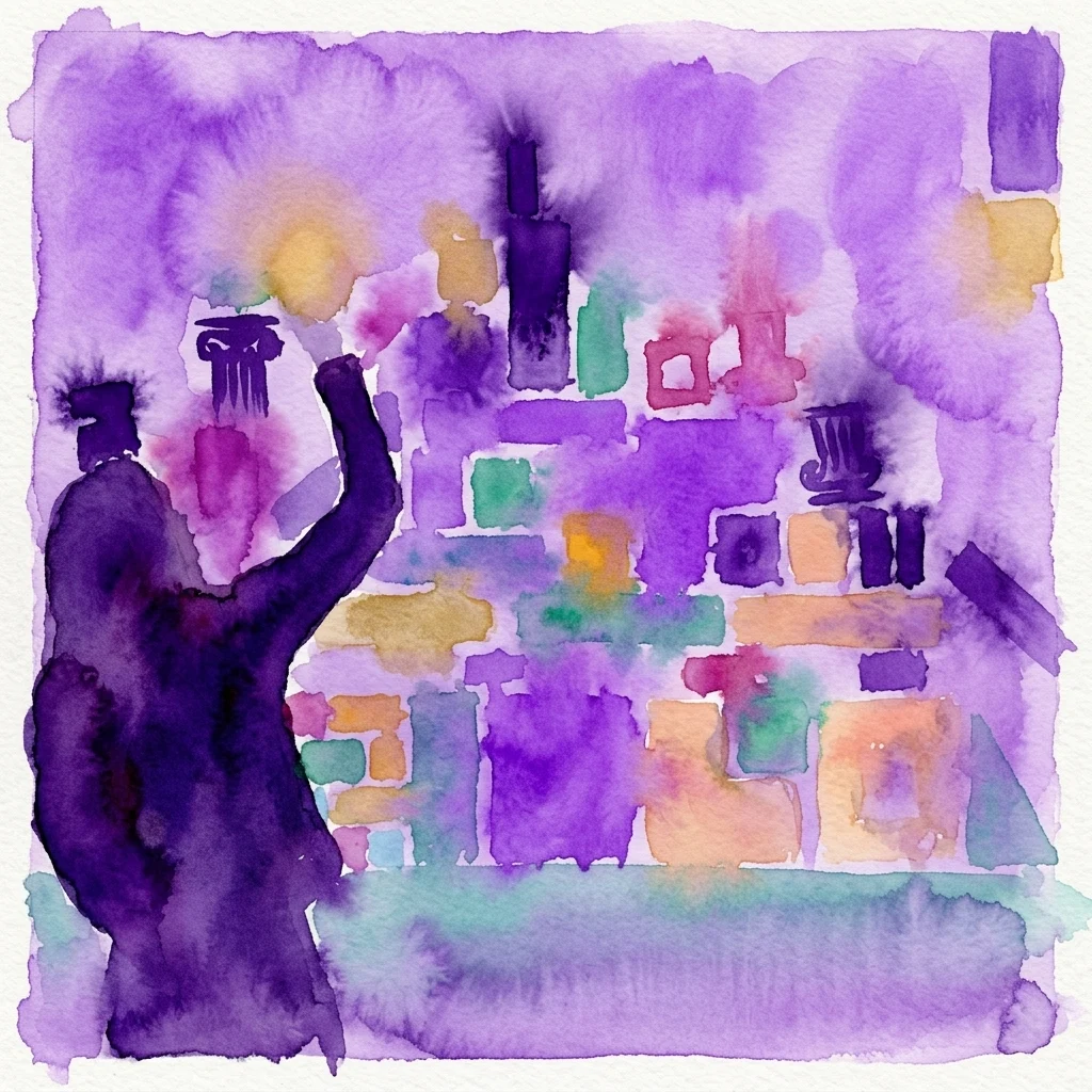 A watercolor illustration of a child's silhouette raising an arm, surrounded by colorful abstract shapes and blocks, evoking creativity and exploration in a children's museum setting.