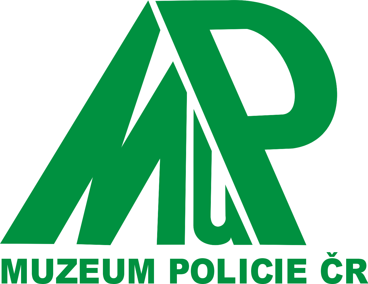 Green stylized 'MP' logo with text 'MUZEUM POLICIE ČR' on black background