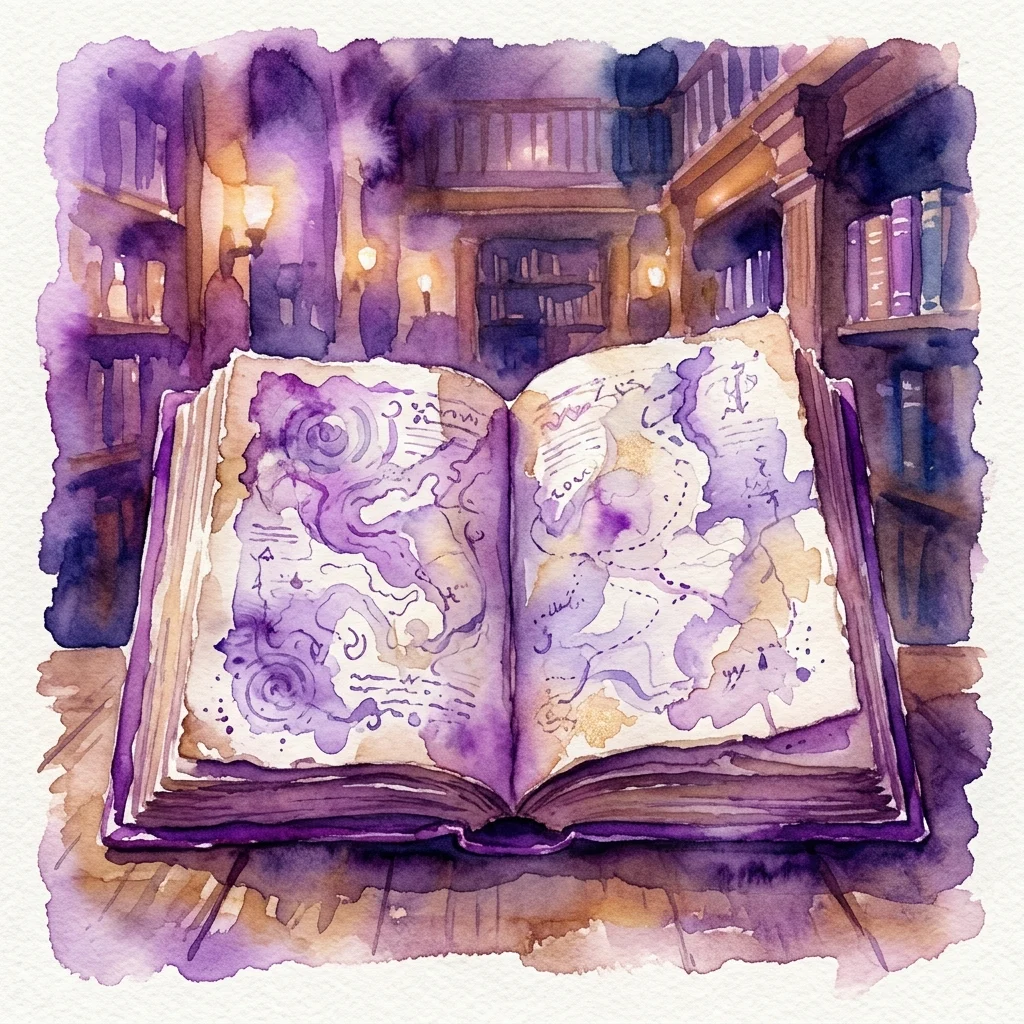 Otwarta, stara księga z ilustracją mapy, wyeksponowana w zabytkowej bibliotece z drewnianymi półkami i ciepłym oświetleniem.