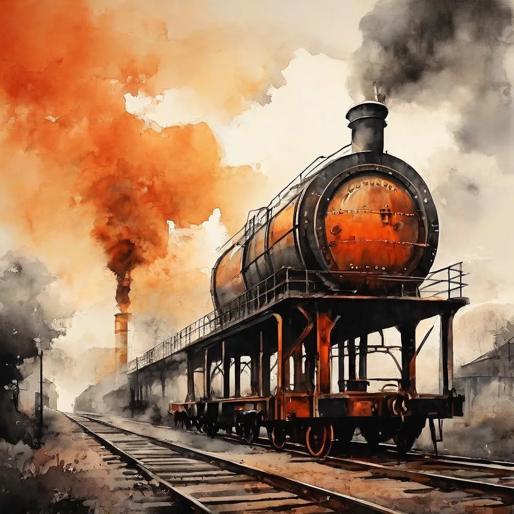 An artistic representation of a historical railway water tank at Didcot Railway Centre.