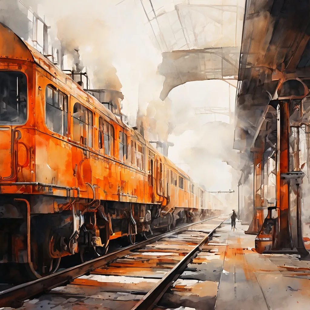 Een conceptueel kunstwerk tentoongesteld nabij historische treinen in het Didcot Railway Centre.
