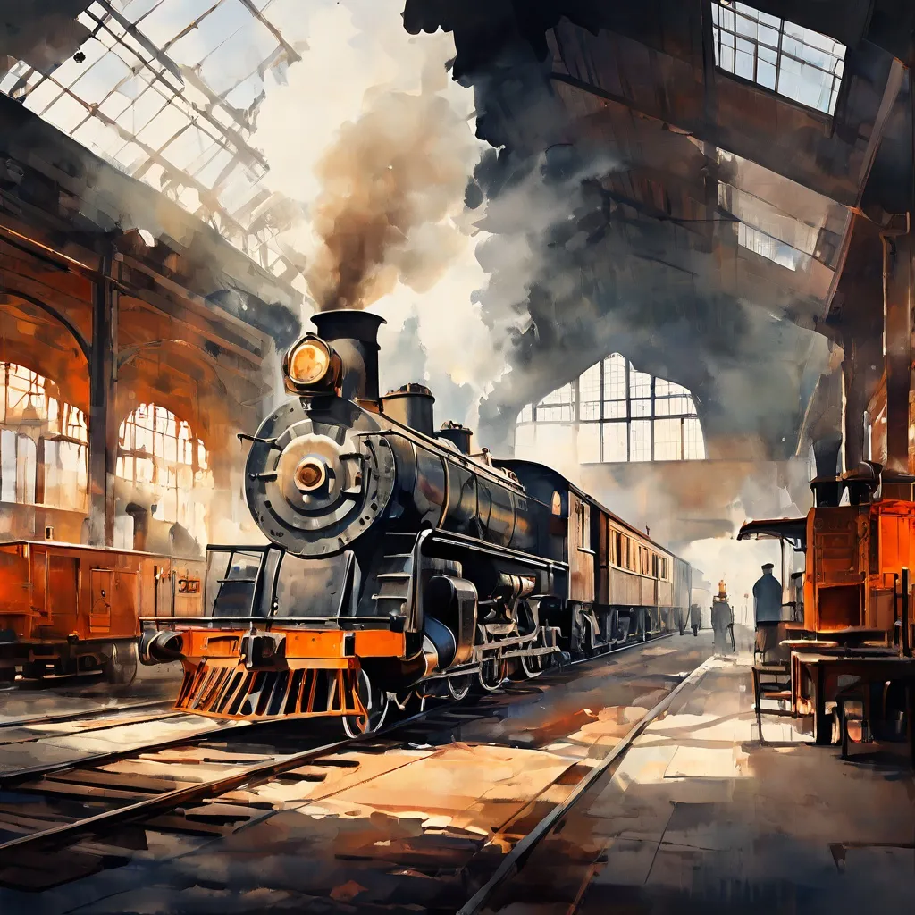 Una locomotora de vapor histórica expuesta en el recinto patrimonial del Didcot Railway Centre.