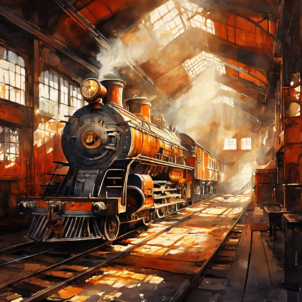 A historic steam locomotive parked inside the industrial engine shed at the Didcot Railway Centre.