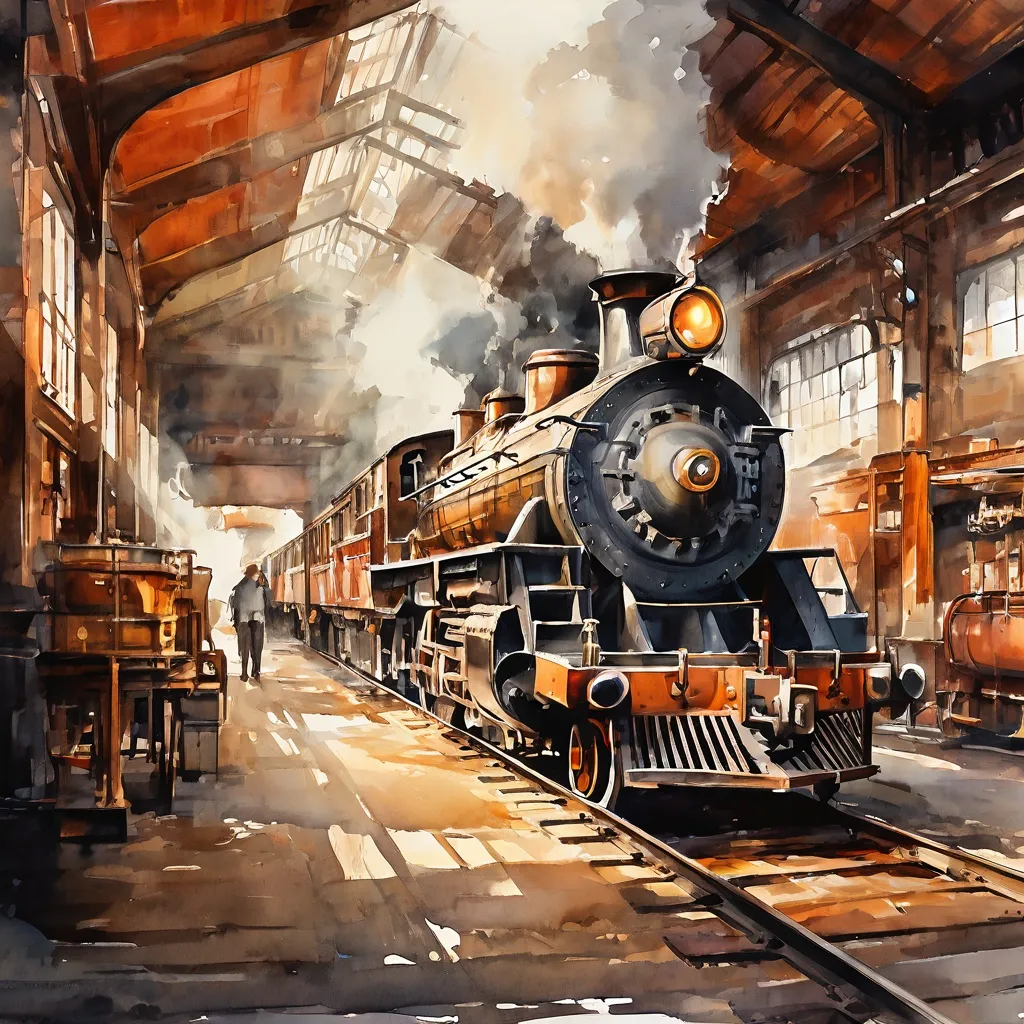 Zabytkowy parowóz w klimatycznej lokomotywowni w Didcot Railway Centre.
