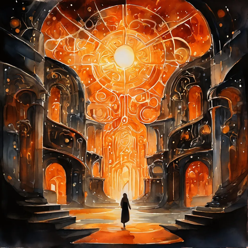 A metaphorical depiction of knowledge journeying through time, with glowing ancient manuscripts and celestial patterns representing the 'All Is One' documentary's themes at the Embassy of the Free Mind.