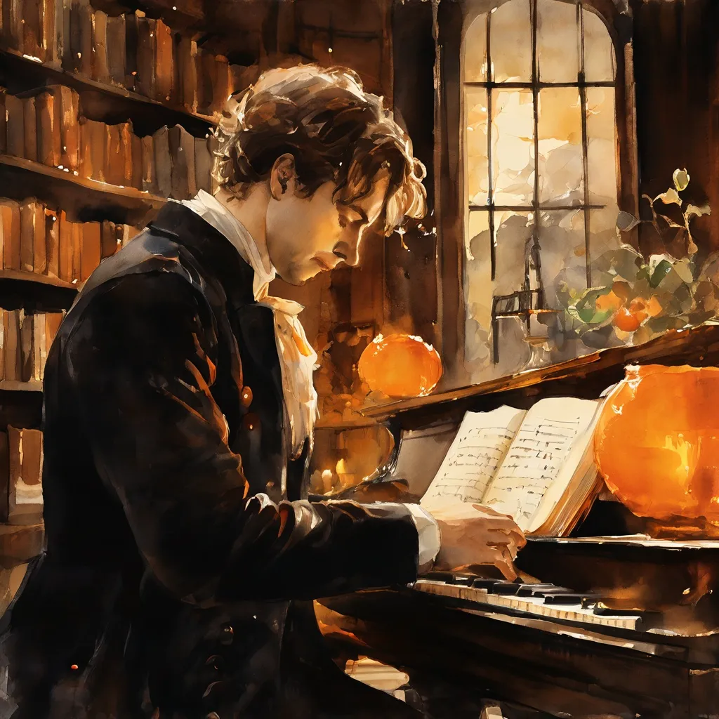A portrait of composer Joep Beving displayed within the atmospheric library of the Embassy of the Free Mind, surrounded by historical books.