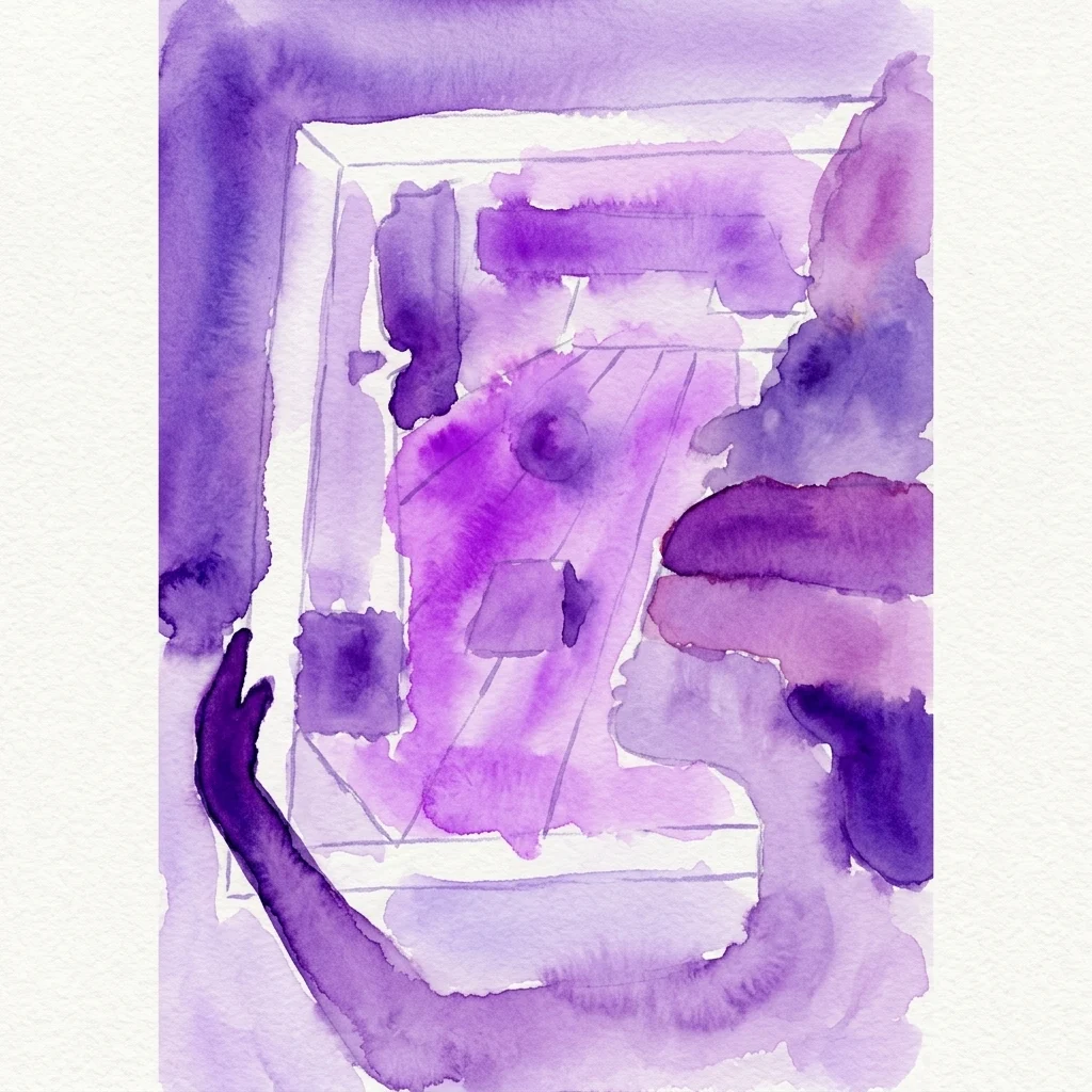 A purple watercolor illustration of a hand reaching toward a framed artwork, symbolizing the connection between comic art and classical painting.