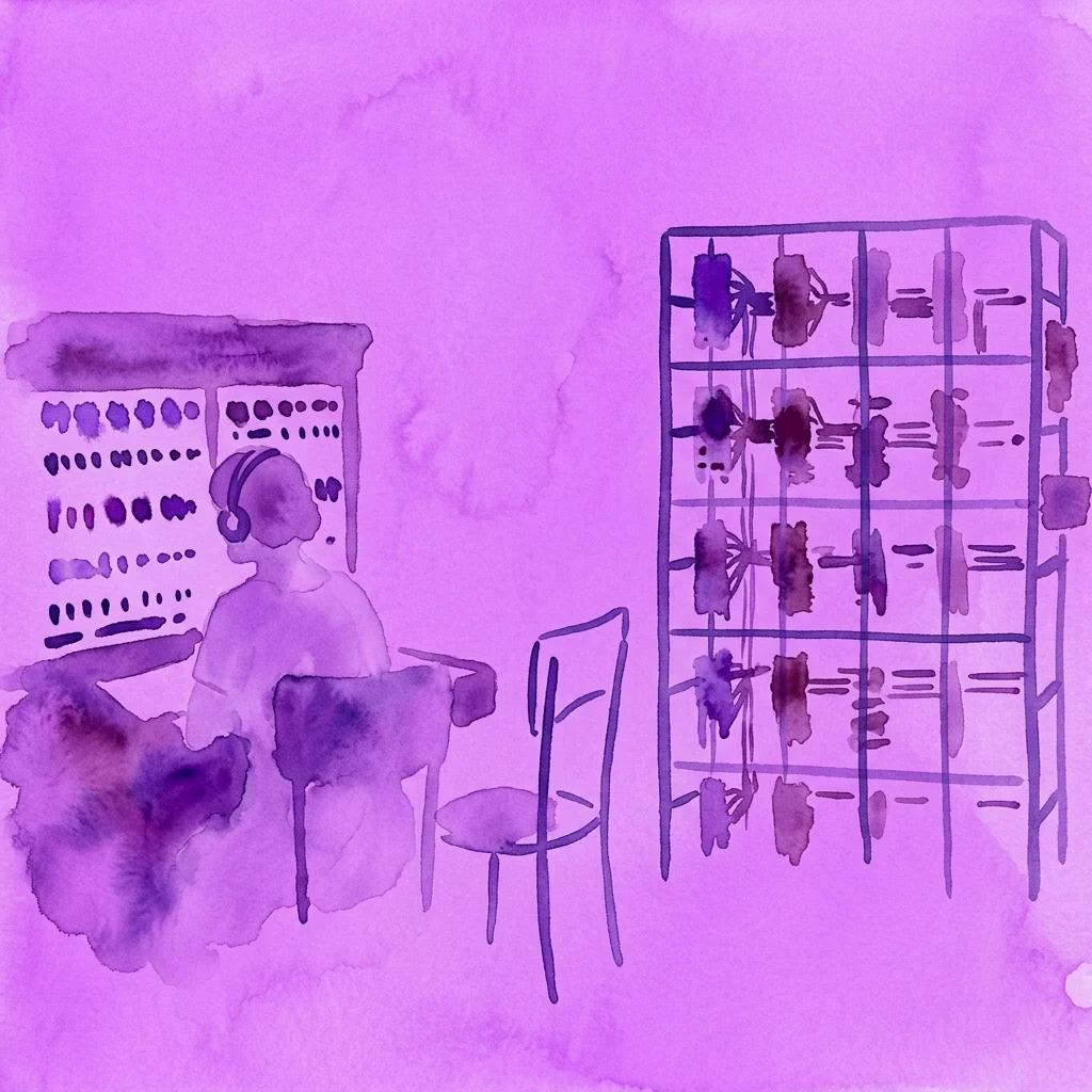 A watercolor illustration of a woman operating a vintage telephone switchboard, representing the historical role of female telephonists in early 20th-century communications.