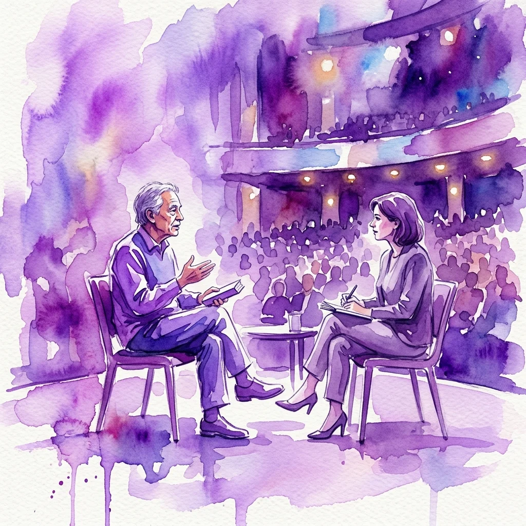 Nobel laureate Abdulrazak Gurnah discusses his novel 'Un largo camino' in conversation with journalist Montserrat Domínguez during a public event in a modern auditorium.