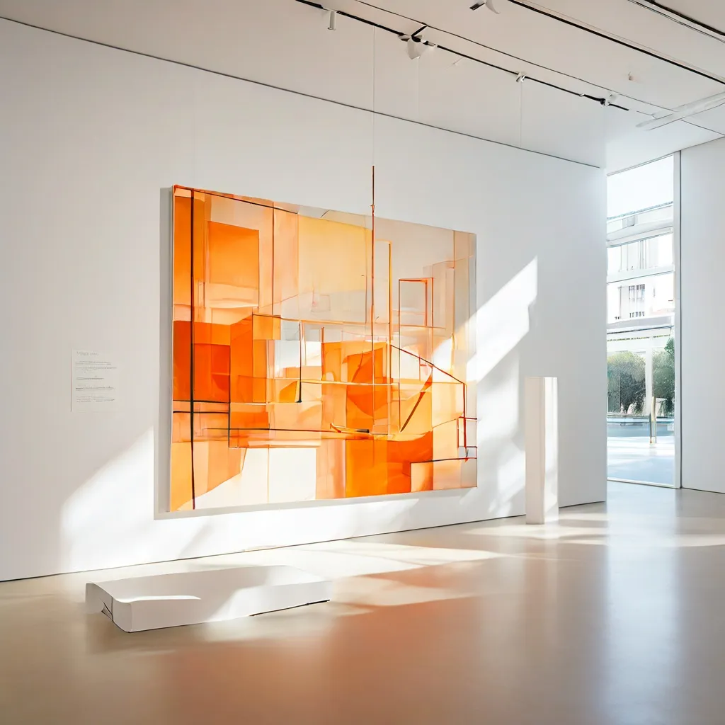 Abstracte artistieke werken van Ana Román in het lichte, moderne interieur van Espacio Marzana in Bilbao.
