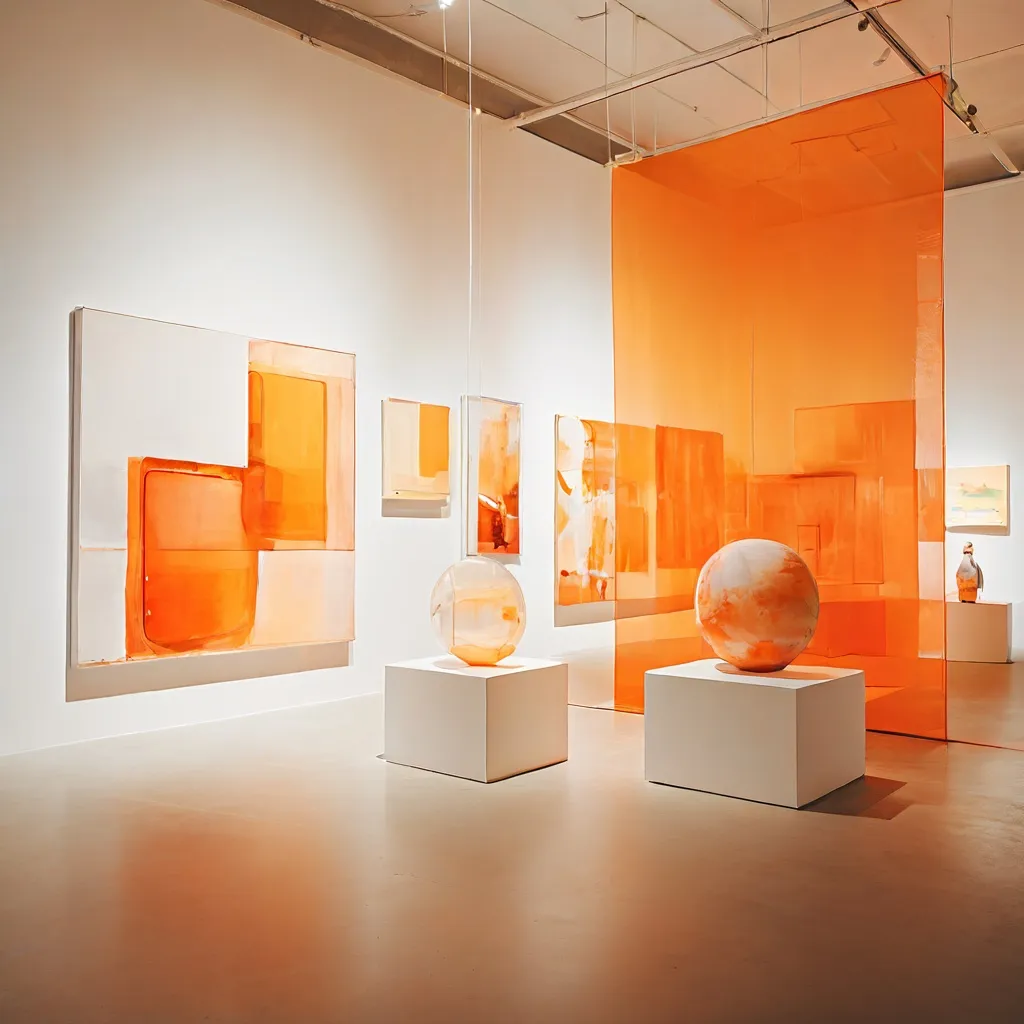 A curated contemporary art installation at Espacio Marzana featuring diverse multimedia works.