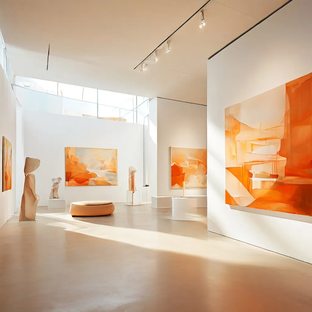 An ethereal, modern art painting displayed in a minimalist gallery setting at Espacio Marzana.
