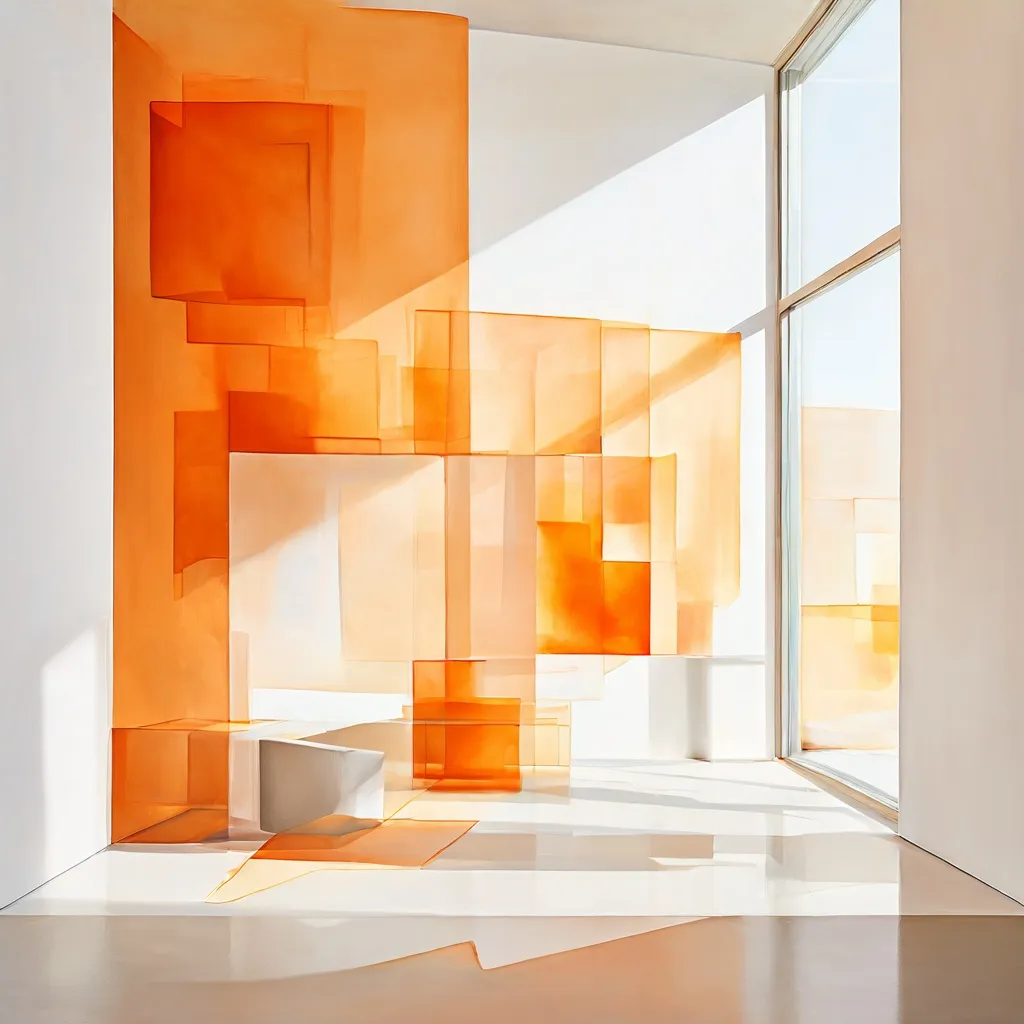 Una instalación de arte abstracto con patrones geométricos y texturas superpuestas exhibida en Espacio Marzana.