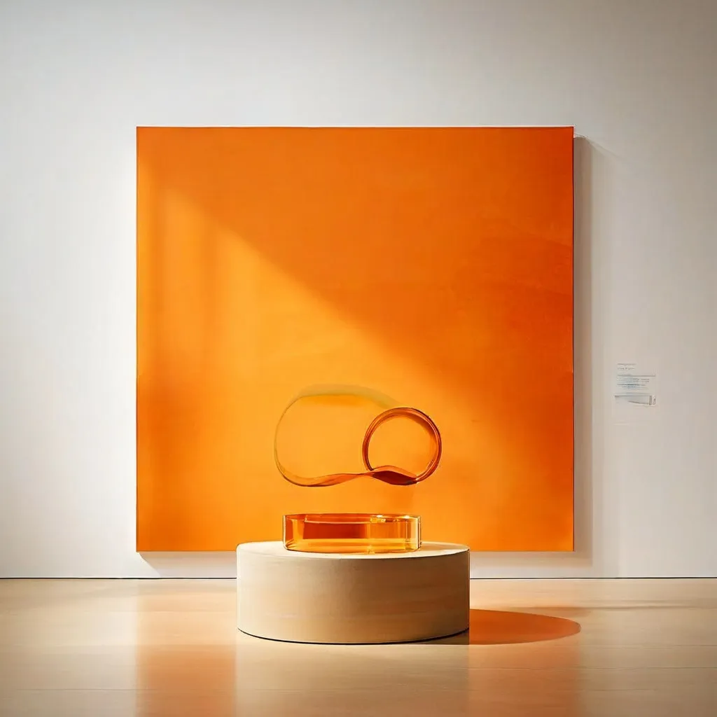 Een minimalistische gouden ring op een houten voetstuk als onderdeel van de La Esphera-installatie in Espacio Marzana.