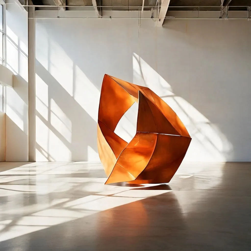 A conceptual view of large, austere metal sculptures on display at the Espacio Marzana contemporary art gallery in Bilbao.