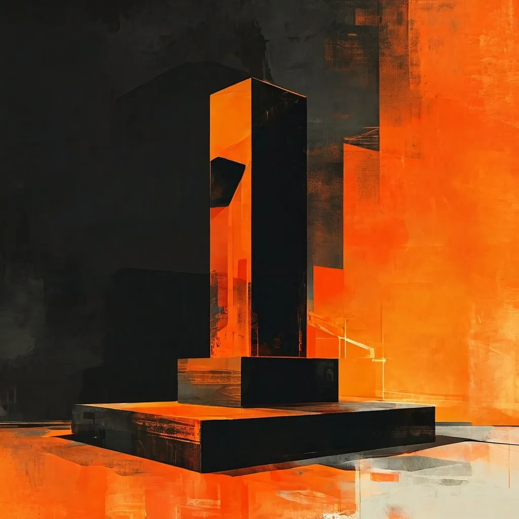 An artistic visualization of the Nuevo Monumentalismo project concept at Espacio Marzana, featuring a digital sculpture study on a pedestal.
