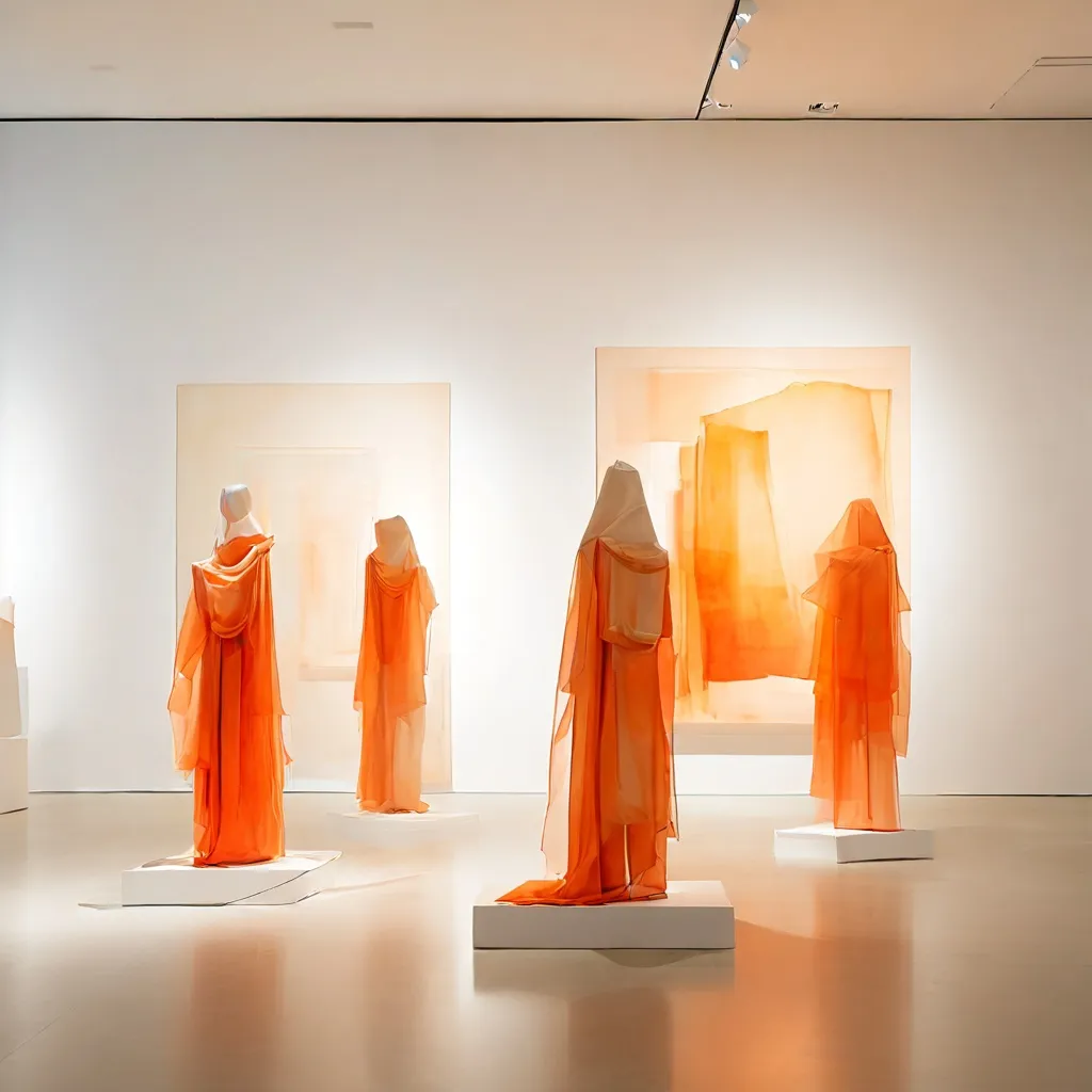 Een artistiek interieurbeeld van de tentoonstelling Nzela yako zuka te in Espacio Marzana, met poëtische en abstracte elementen.