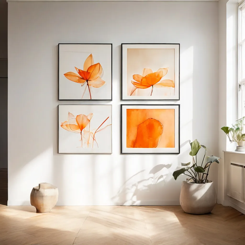 Una vista de instalación artística de series de fotografía botánica expuestas en una pared de galería en Espacio Marzana.
