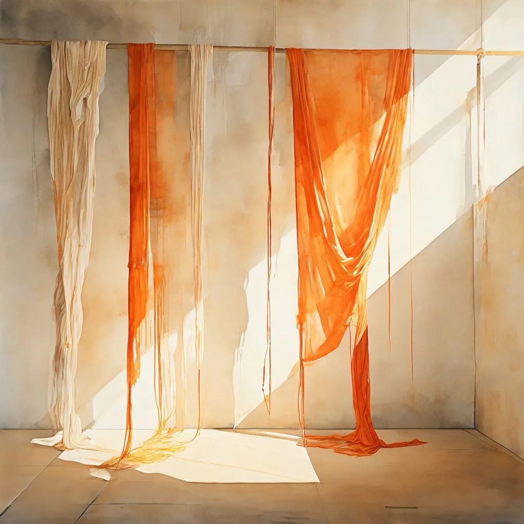 Artistic display featuring white ropes and textile elements in the Espacio Marzana gallery for the Urdir la Trama exhibition.
