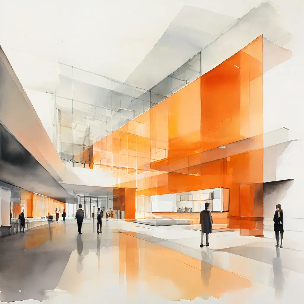 Koncepcyjna ilustracja przedstawiająca restrukturyzację organizacyjną Eye Filmmuseum, z abstrakcyjnymi elementami architektonicznymi i subtelnymi wskazaniami zmian i dostosowań.