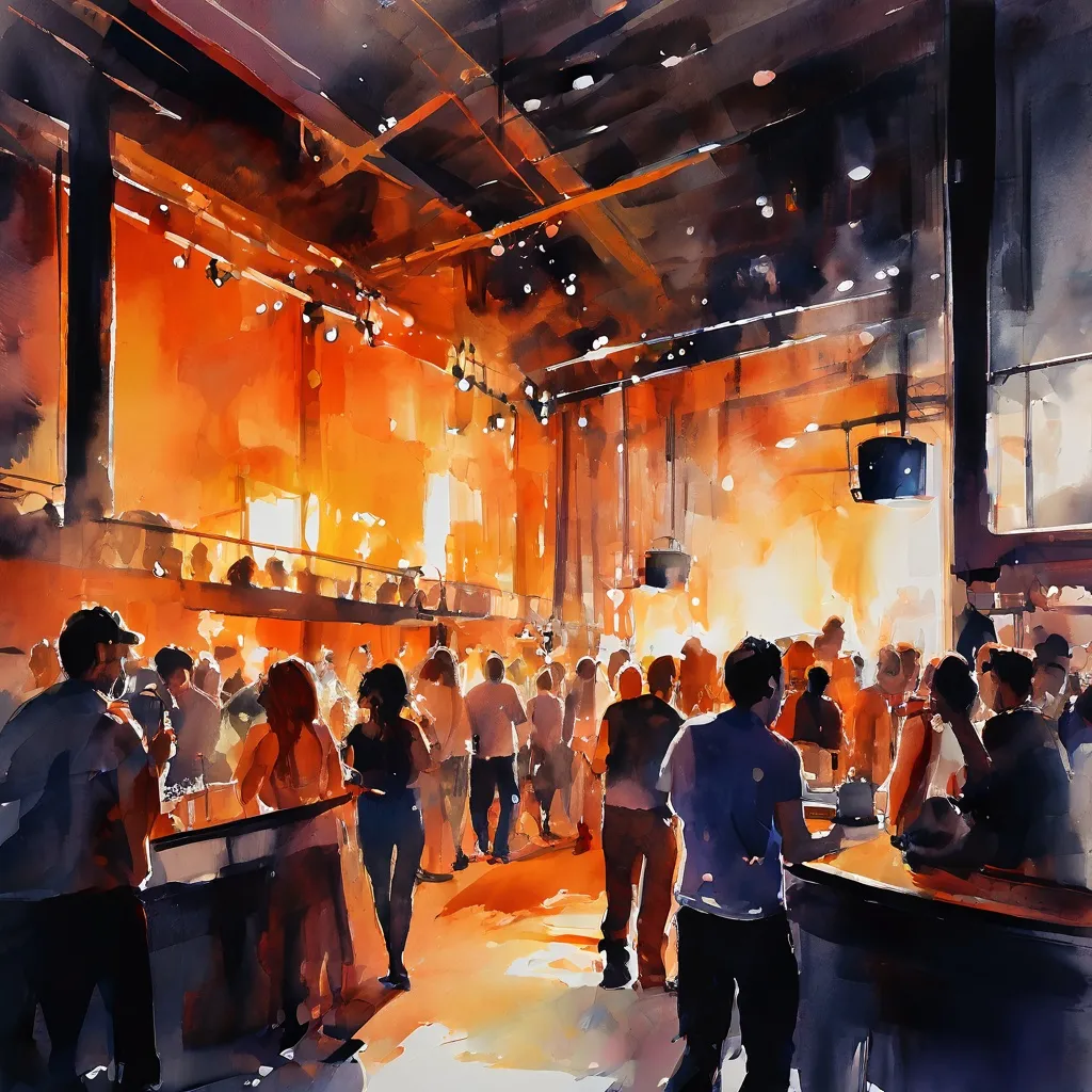 A festive performance space at the Fábrica Cervezas Victoria during the Carnival Nights event series.