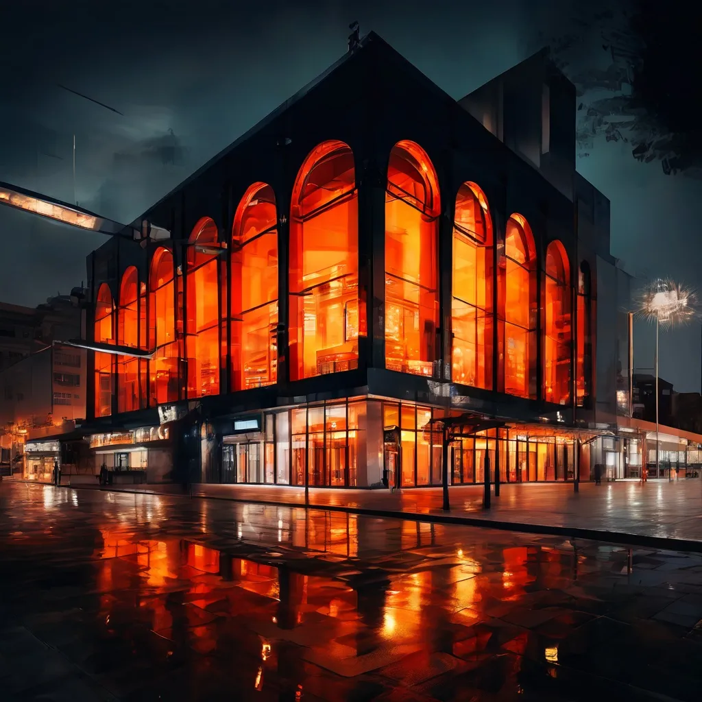 The exterior facade of the Fábrica Cervezas Victoria building in Malaga glowing in a bright red light for World AIDS Day.