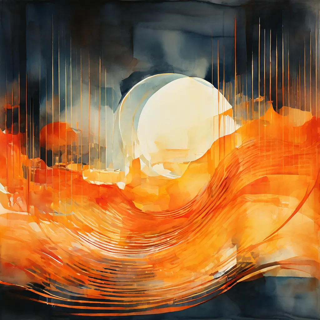 Una imagen artística que representa la fusión de fotografía y sonido, con luces abstractas y notas musicales entrelazándose, representando el trabajo de Ismail Ferdous y la celebración del aniversario de Foam Fotografiemuseum.