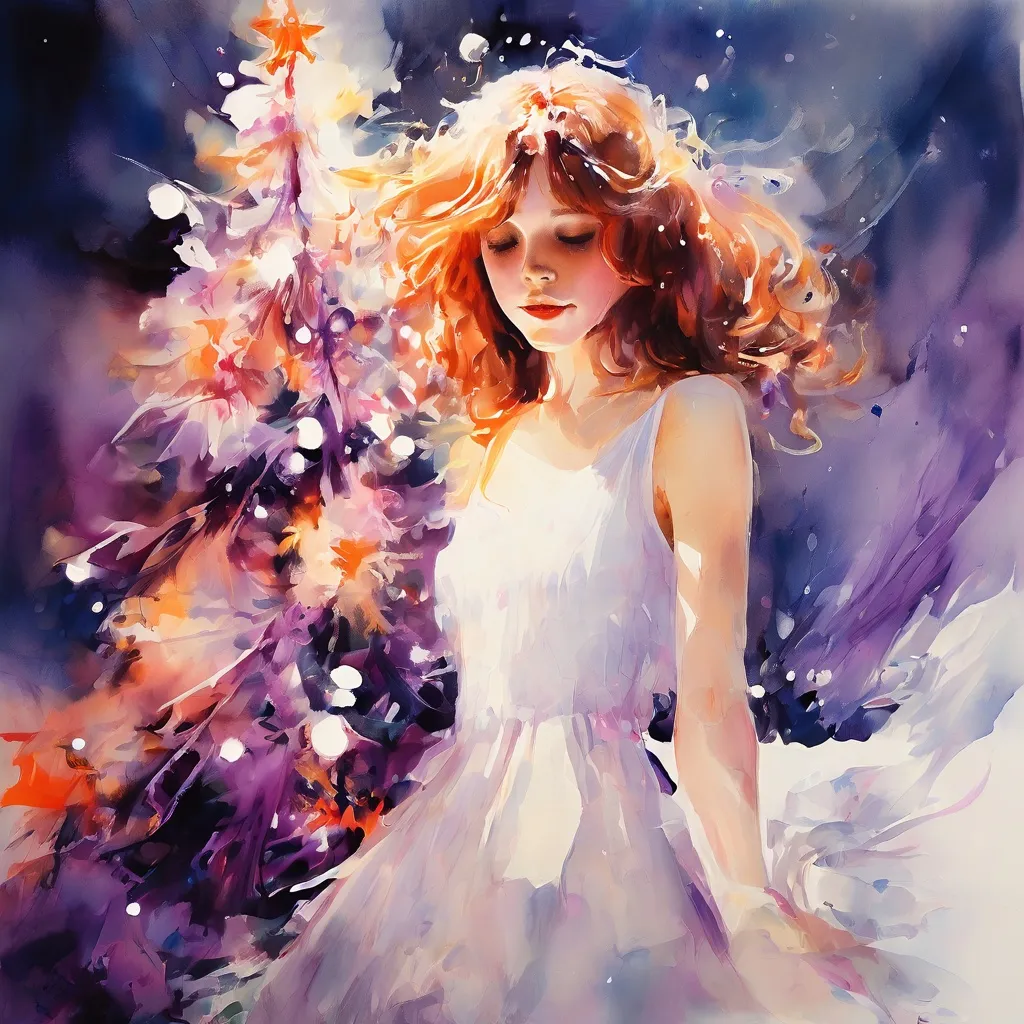 A dreamlike photograph from Foam Fotografiemuseum Amsterdam, depicting a distorted figure in a white dress near a decorated Christmas tree, rendered in soft pastels and vibrant highlights.