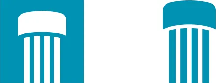 logo en blanco y azul con un diseño de columna estilizada