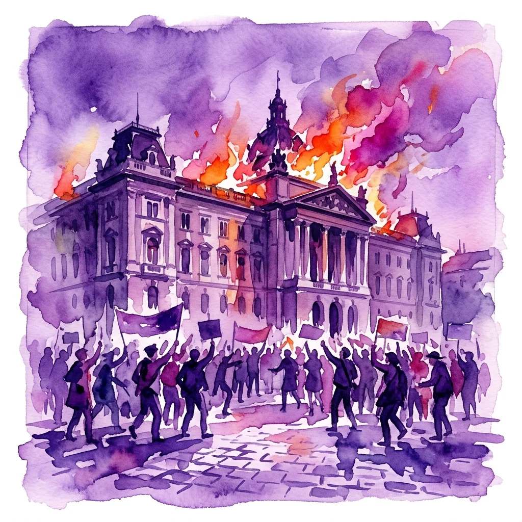 Grafika wystawy 1927: Pożar Pałacu Sprawiedliwości w House of Austrian History