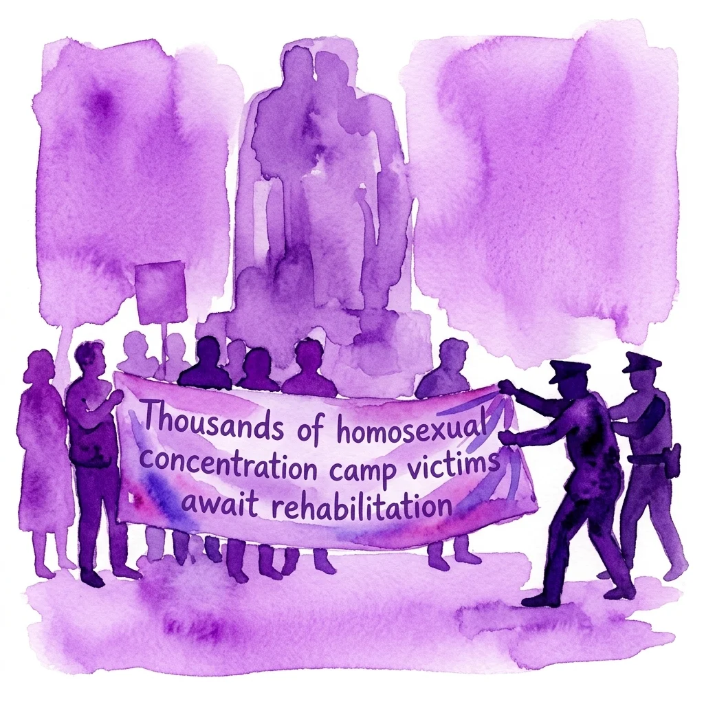 Grafika wystawy 1988: Protest aktywistów HOSI podczas odsłonięcia Pomnika Przeciw Wojnie i Faszyzmowi w House of Austrian History