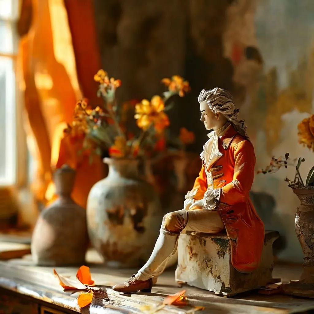 A special edition Playmobil figure of Wolfgang Amadeus Mozart showcased as a collectible item.