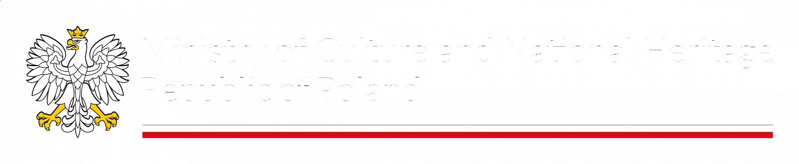 White Polish eagle emblem next to text reading Ministry of Culture and National Heritage Republic of Poland on a black background with a red line below