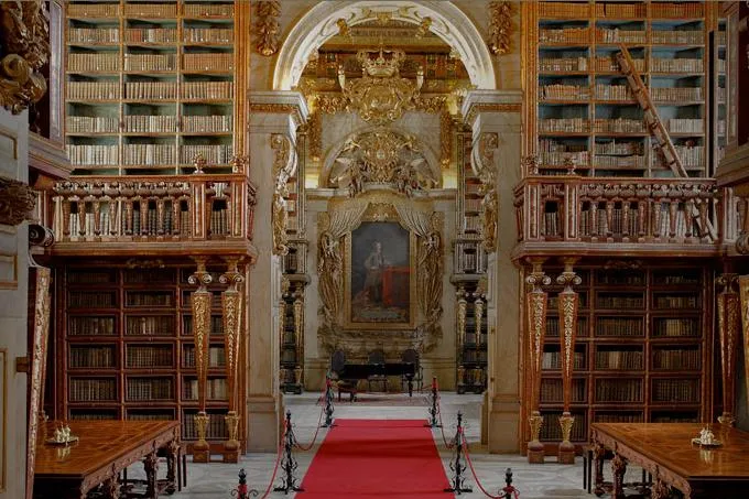 Interior view of Joanina Library in Coimbra.