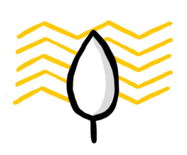 white leaf with black outline on yellow chevron background