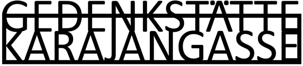 Black geometric wordmark text reading GEDENKSTÄTTE KARAJANGASSE