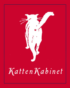 Rode achtergrond met witte silhouet van een kat en de tekst 'KattenKabinet' in wit