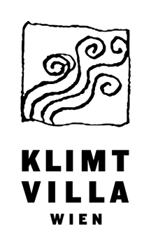 Klimt Villa Vienna logo with a square frame containing swirling lines above the text.