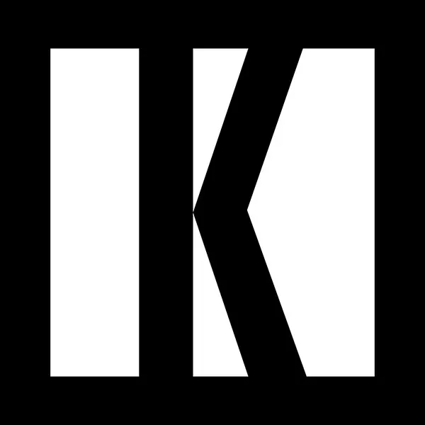 Black and white logo with a stylized letter K formed by geometric shapes